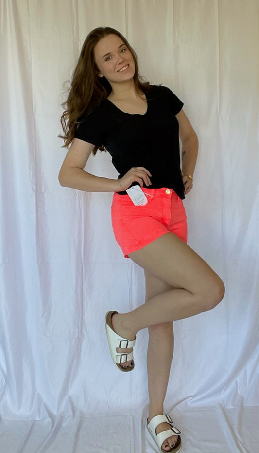 Carol's Coral Cuffed Shorts