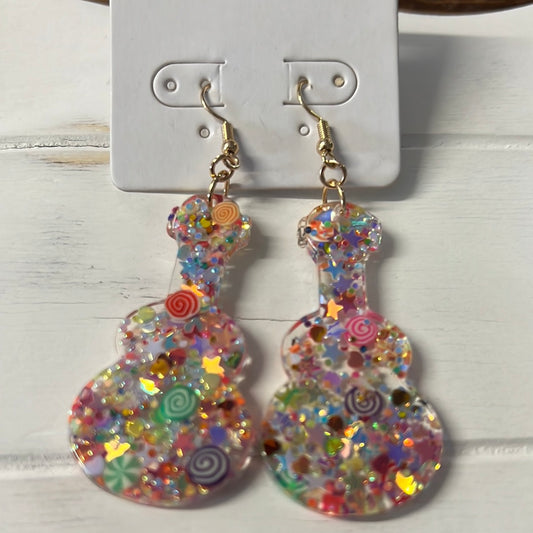 Glitter Guitar Shape Earrings